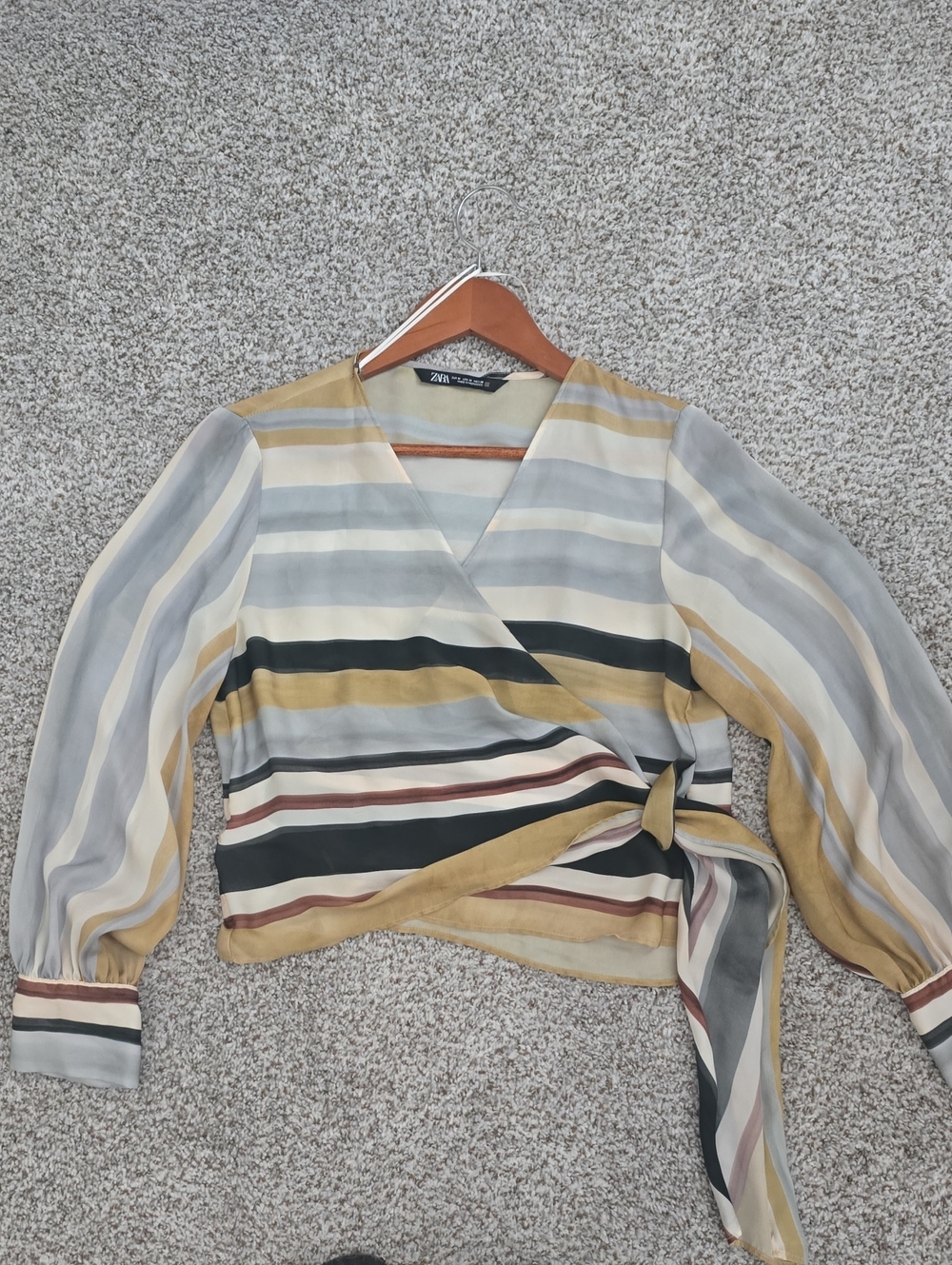 Zara Striped Wrap Blouse in Yellow, Gray & Black